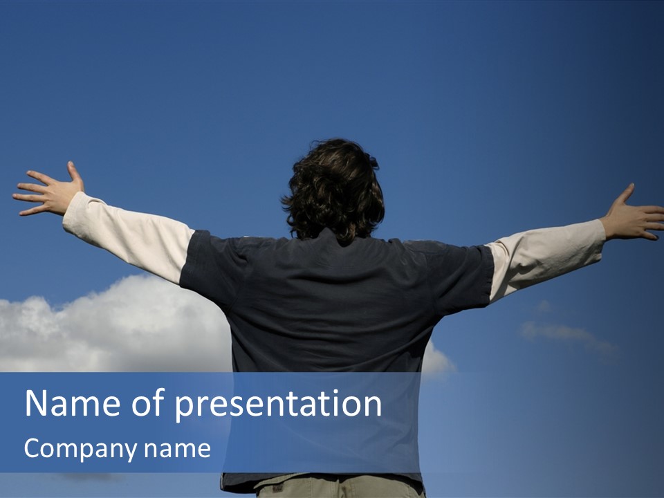 A Man With His Arms Outstretched In The Air PowerPoint Template