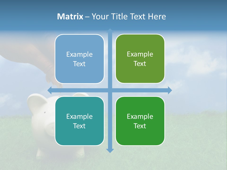 Coin Bank Sitting On Grass With Hand Putting In A Coin PowerPoint Template