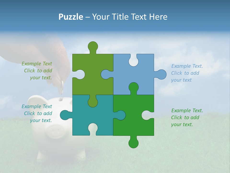 Coin Bank Sitting On Grass With Hand Putting In A Coin PowerPoint Template