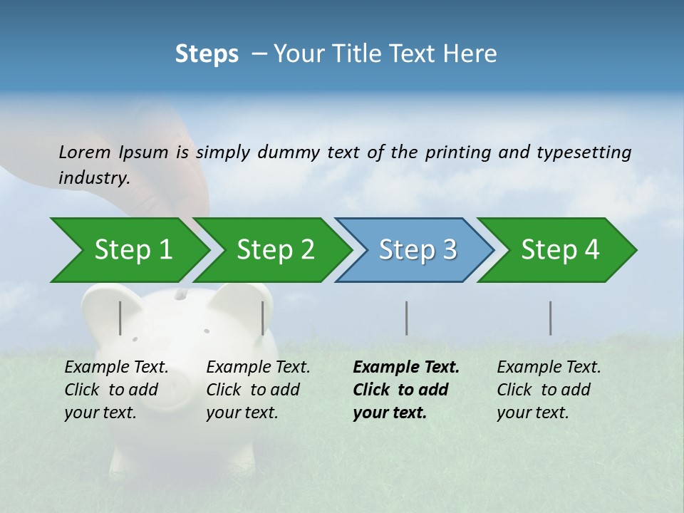 Coin Bank Sitting On Grass With Hand Putting In A Coin PowerPoint Template
