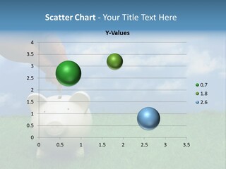Coin Bank Sitting On Grass With Hand Putting In A Coin PowerPoint Template