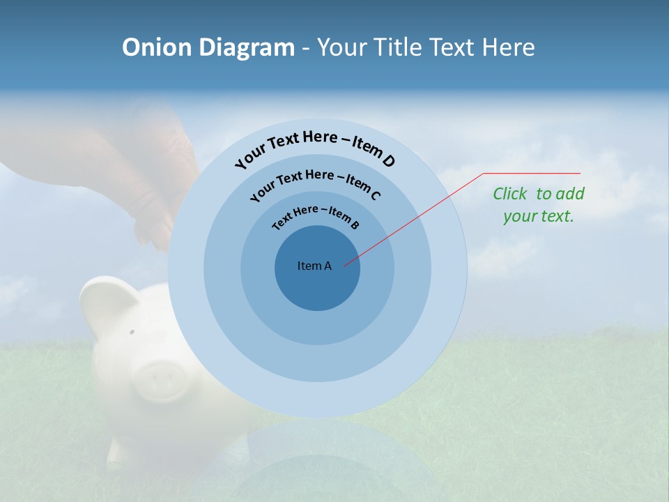 Coin Bank Sitting On Grass With Hand Putting In A Coin PowerPoint Template