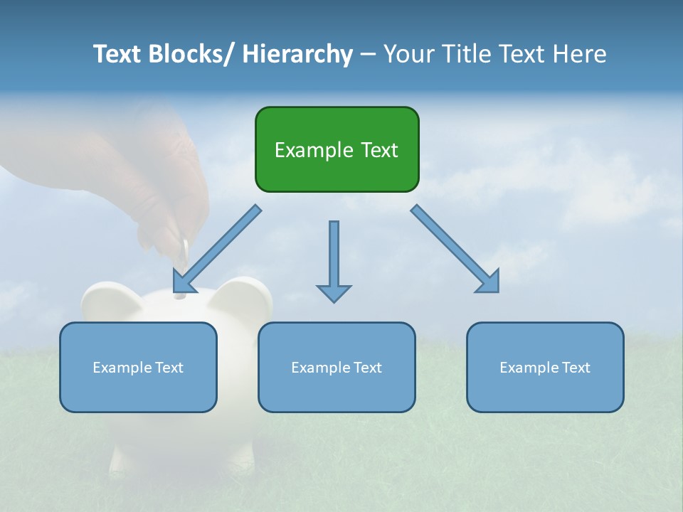 Coin Bank Sitting On Grass With Hand Putting In A Coin PowerPoint Template