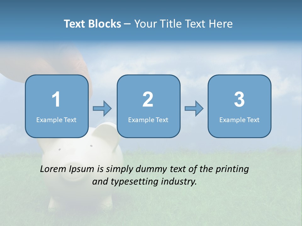 Coin Bank Sitting On Grass With Hand Putting In A Coin PowerPoint Template