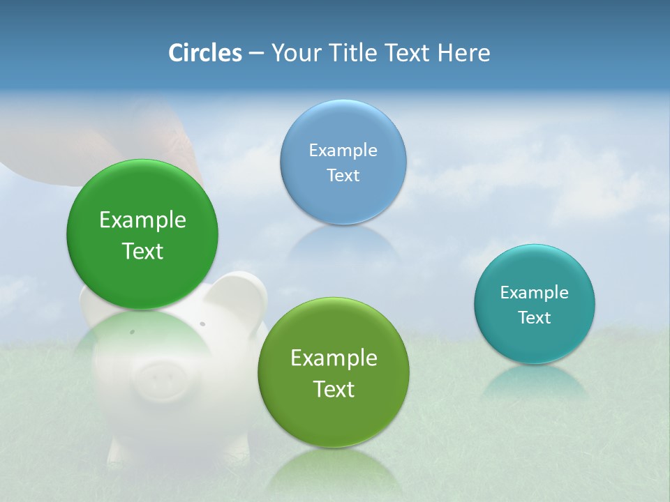 Coin Bank Sitting On Grass With Hand Putting In A Coin PowerPoint Template