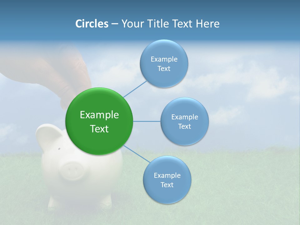 Coin Bank Sitting On Grass With Hand Putting In A Coin PowerPoint Template