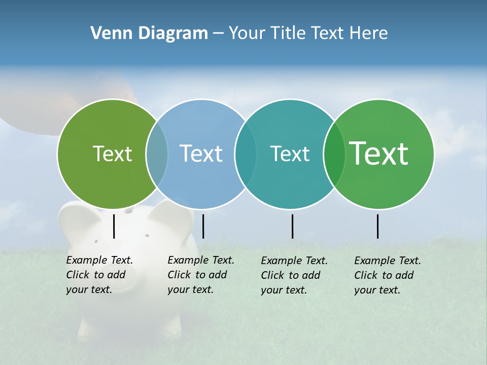 Coin Bank Sitting On Grass With Hand Putting In A Coin PowerPoint Template