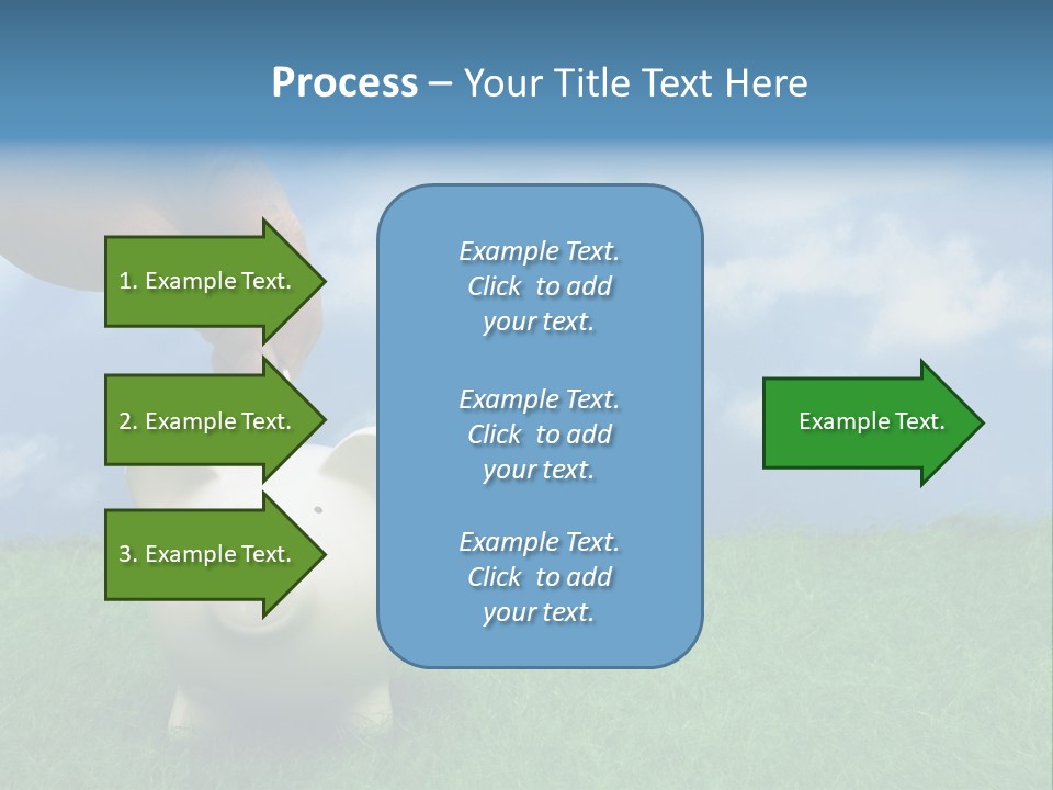Coin Bank Sitting On Grass With Hand Putting In A Coin PowerPoint Template