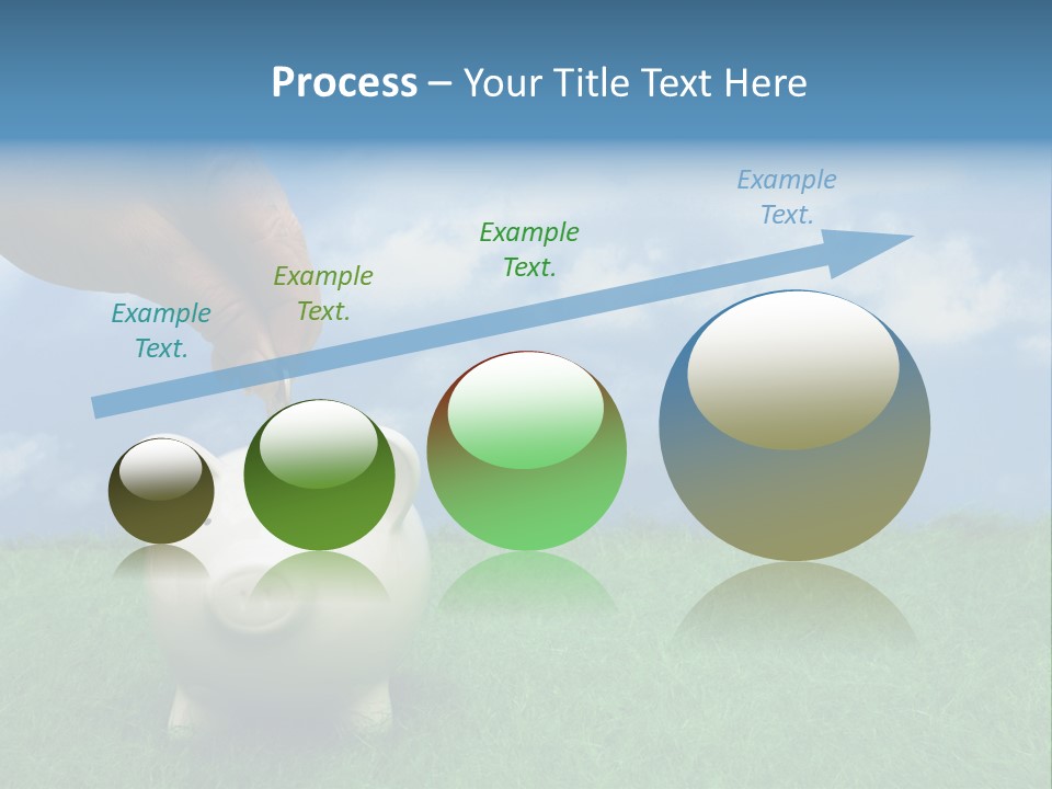 Coin Bank Sitting On Grass With Hand Putting In A Coin PowerPoint Template