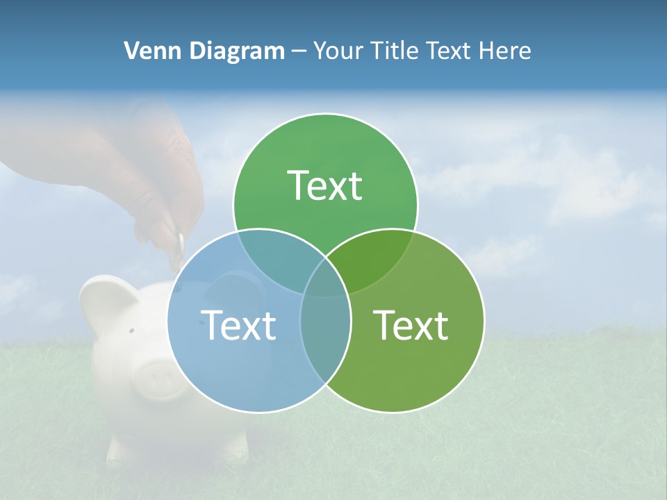 Coin Bank Sitting On Grass With Hand Putting In A Coin PowerPoint Template