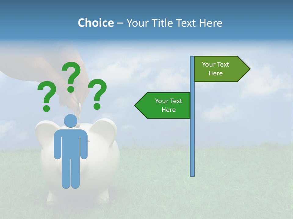 Coin Bank Sitting On Grass With Hand Putting In A Coin PowerPoint Template