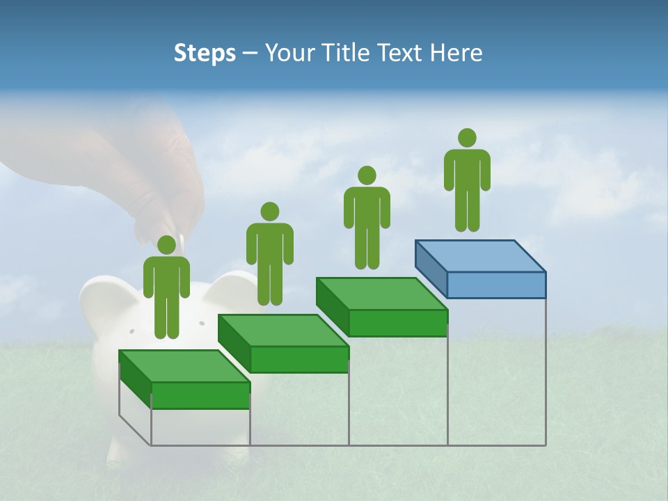 Coin Bank Sitting On Grass With Hand Putting In A Coin PowerPoint Template