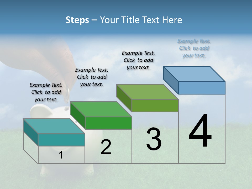 Coin Bank Sitting On Grass With Hand Putting In A Coin PowerPoint Template