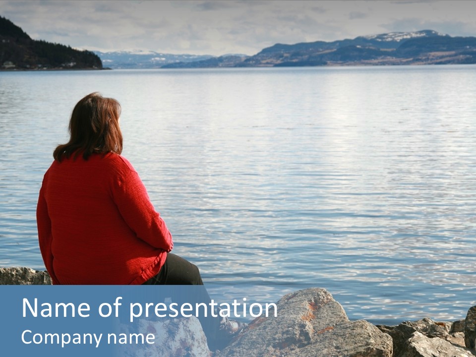 Lonely Overweight Woman Looking At The Ocean PowerPoint Template