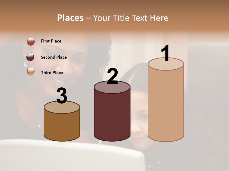 Woman In Her Kitchen With Daughter On The Computer PowerPoint Template