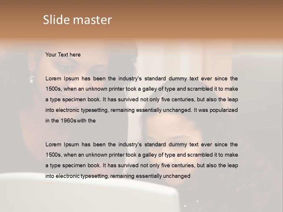 Woman In Her Kitchen With Daughter On The Computer PowerPoint Template