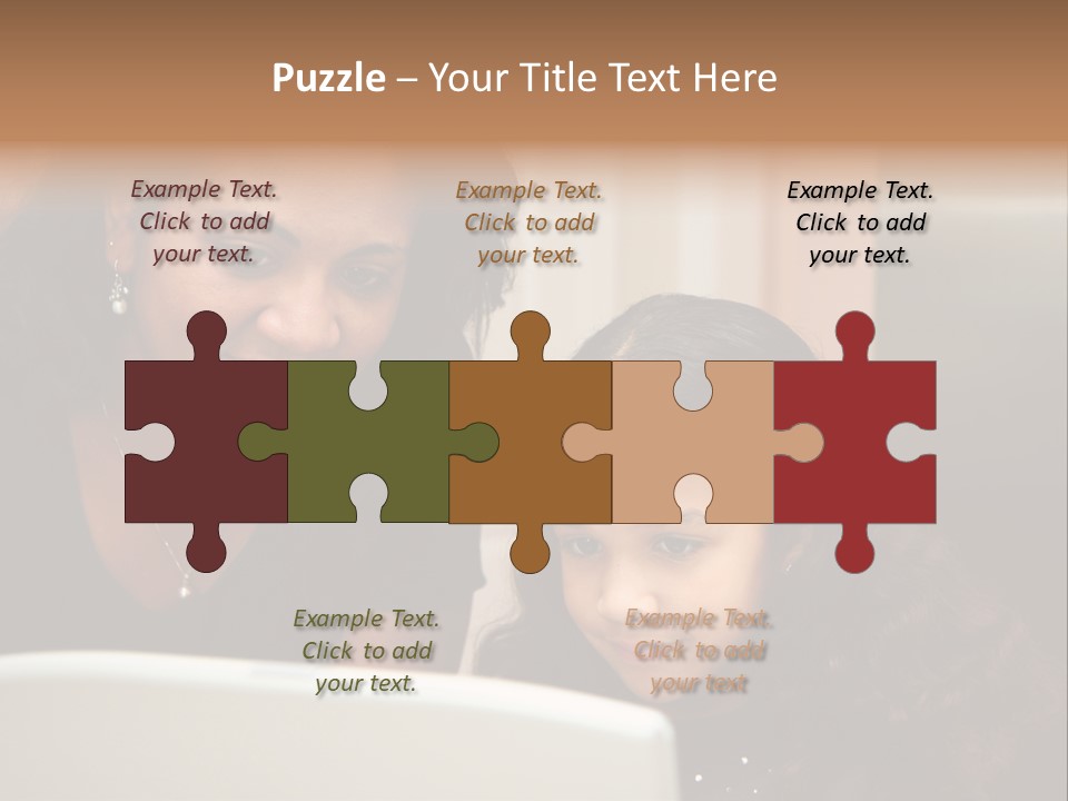 Woman In Her Kitchen With Daughter On The Computer PowerPoint Template