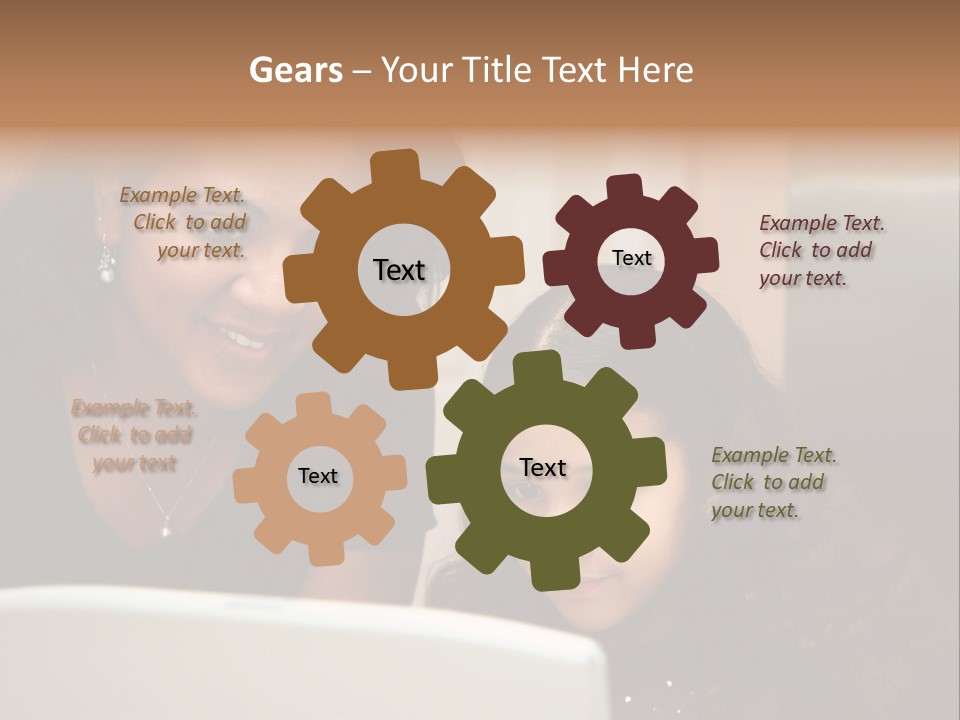 Woman In Her Kitchen With Daughter On The Computer PowerPoint Template