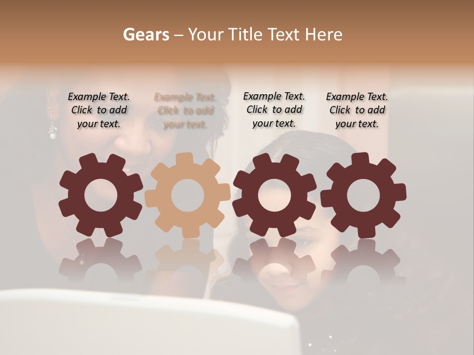 Woman In Her Kitchen With Daughter On The Computer PowerPoint Template