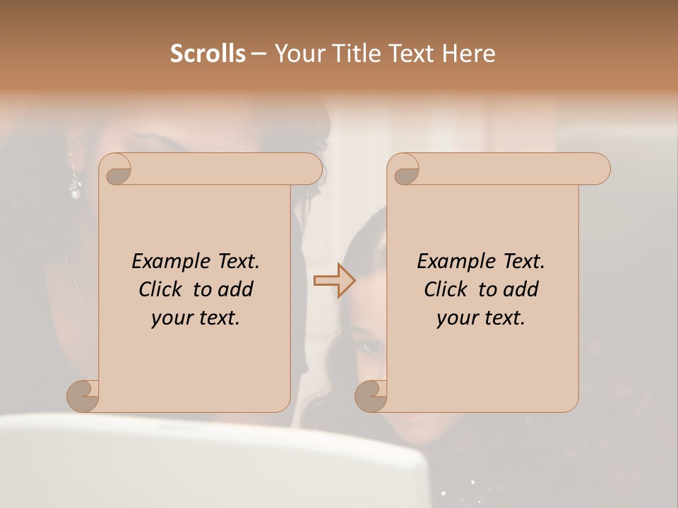 Woman In Her Kitchen With Daughter On The Computer PowerPoint Template