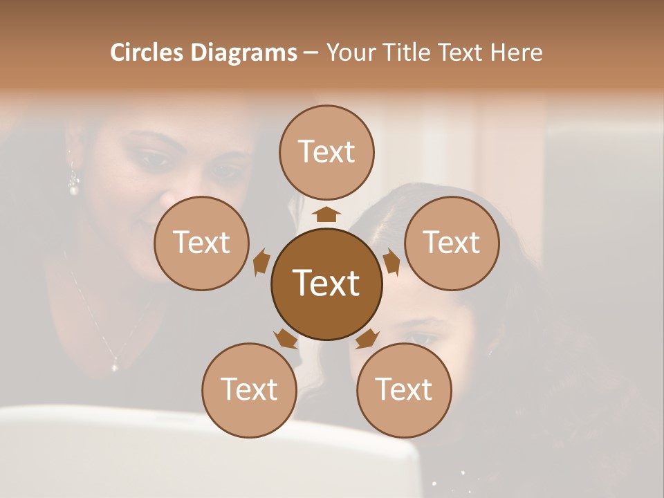 Woman In Her Kitchen With Daughter On The Computer PowerPoint Template