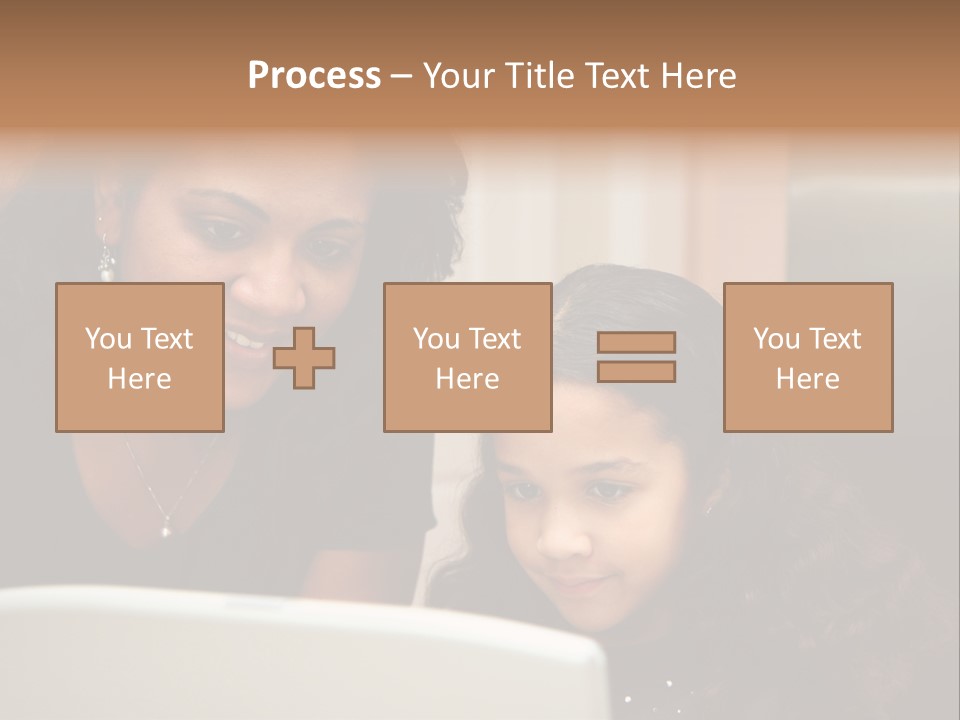 Woman In Her Kitchen With Daughter On The Computer PowerPoint Template