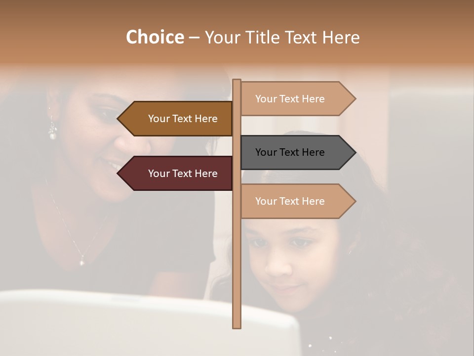 Woman In Her Kitchen With Daughter On The Computer PowerPoint Template