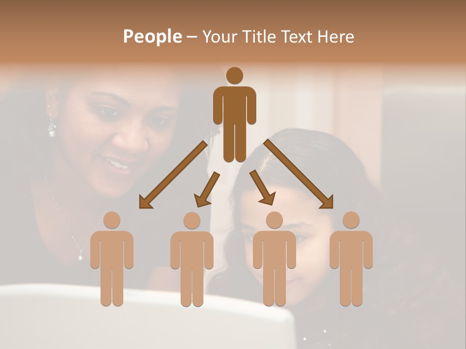 Woman In Her Kitchen With Daughter On The Computer PowerPoint Template