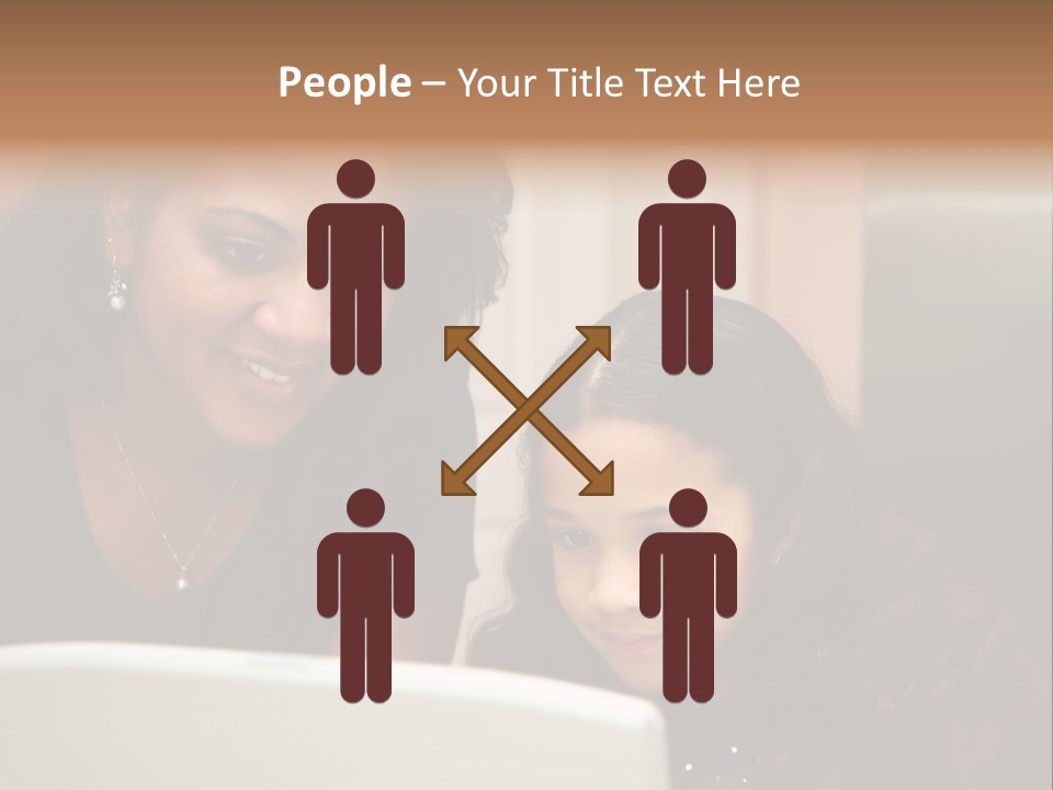 Woman In Her Kitchen With Daughter On The Computer PowerPoint Template