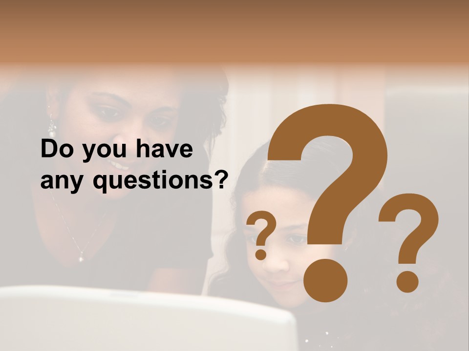 Woman In Her Kitchen With Daughter On The Computer PowerPoint Template