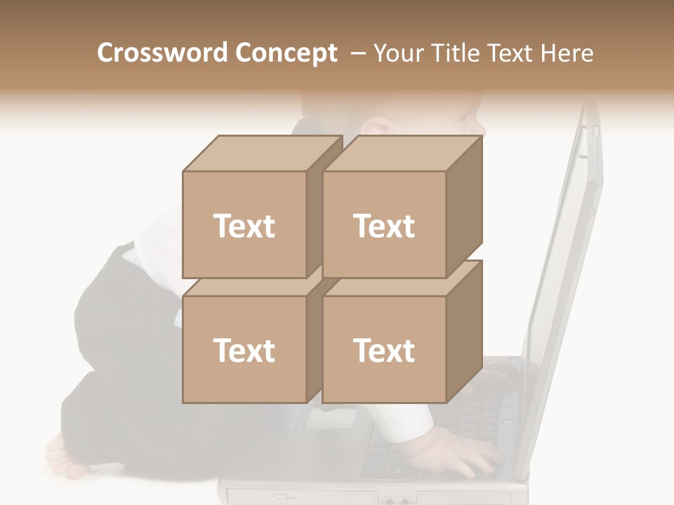 Adorable 10 Month Old Baby Boy In Suit, Barefoot, With Laptop Computer. Making Cute Grumpy Face At Computer Screen. Shot In Studio Over White. PowerPoint Template