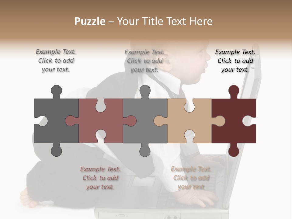 Adorable 10 Month Old Baby Boy In Suit, Barefoot, With Laptop Computer. Making Cute Grumpy Face At Computer Screen. Shot In Studio Over White. PowerPoint Template