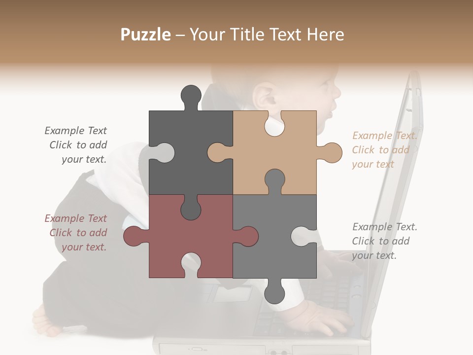 Adorable 10 Month Old Baby Boy In Suit, Barefoot, With Laptop Computer. Making Cute Grumpy Face At Computer Screen. Shot In Studio Over White. PowerPoint Template