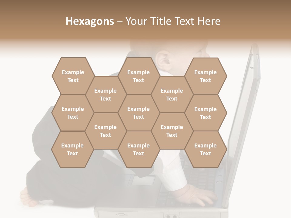 Adorable 10 Month Old Baby Boy In Suit, Barefoot, With Laptop Computer. Making Cute Grumpy Face At Computer Screen. Shot In Studio Over White. PowerPoint Template