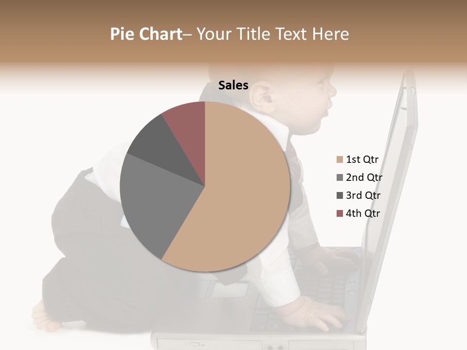 Adorable 10 Month Old Baby Boy In Suit, Barefoot, With Laptop Computer. Making Cute Grumpy Face At Computer Screen. Shot In Studio Over White. PowerPoint Template