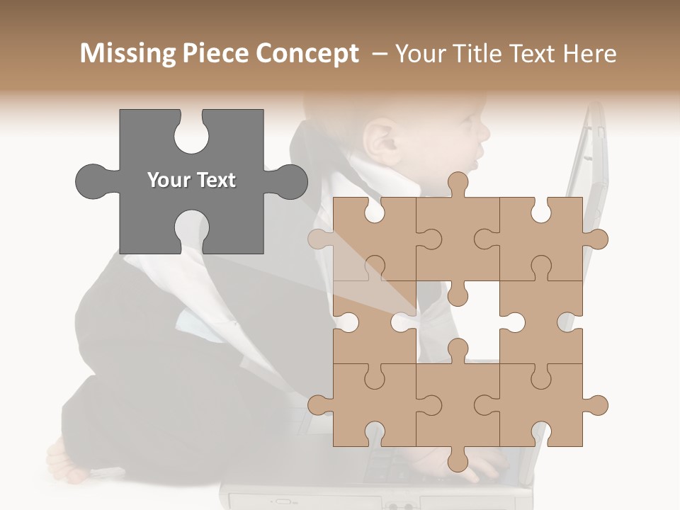 Adorable 10 Month Old Baby Boy In Suit, Barefoot, With Laptop Computer. Making Cute Grumpy Face At Computer Screen. Shot In Studio Over White. PowerPoint Template