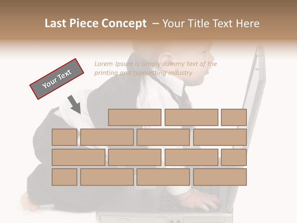 Adorable 10 Month Old Baby Boy In Suit, Barefoot, With Laptop Computer. Making Cute Grumpy Face At Computer Screen. Shot In Studio Over White. PowerPoint Template