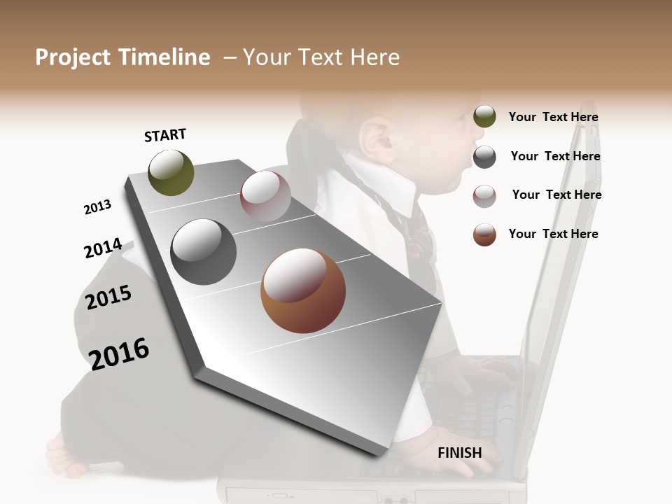 Adorable 10 Month Old Baby Boy In Suit, Barefoot, With Laptop Computer. Making Cute Grumpy Face At Computer Screen. Shot In Studio Over White. PowerPoint Template