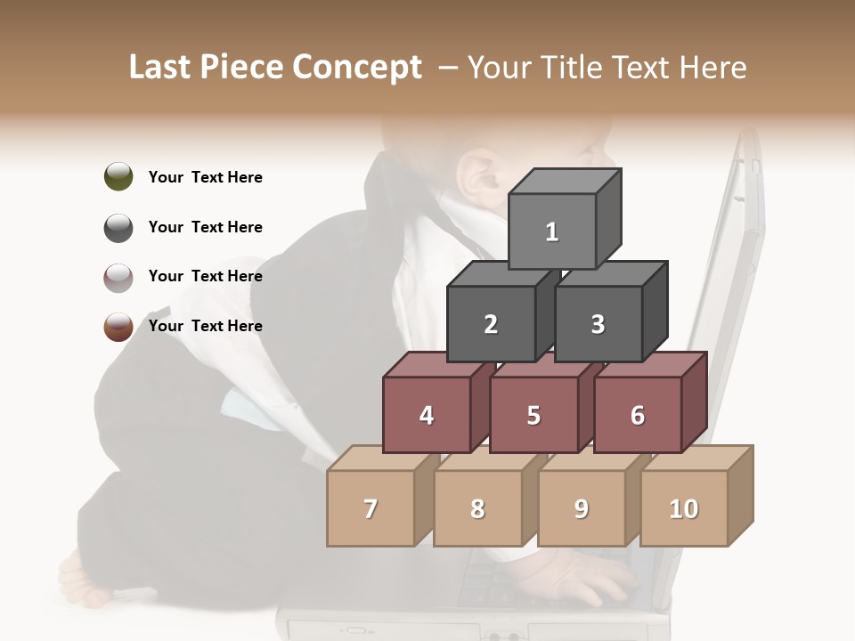 Adorable 10 Month Old Baby Boy In Suit, Barefoot, With Laptop Computer. Making Cute Grumpy Face At Computer Screen. Shot In Studio Over White. PowerPoint Template