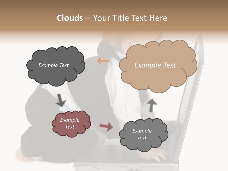 Adorable 10 Month Old Baby Boy In Suit, Barefoot, With Laptop Computer. Making Cute Grumpy Face At Computer Screen. Shot In Studio Over White. PowerPoint Template