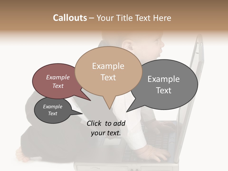 Adorable 10 Month Old Baby Boy In Suit, Barefoot, With Laptop Computer. Making Cute Grumpy Face At Computer Screen. Shot In Studio Over White. PowerPoint Template