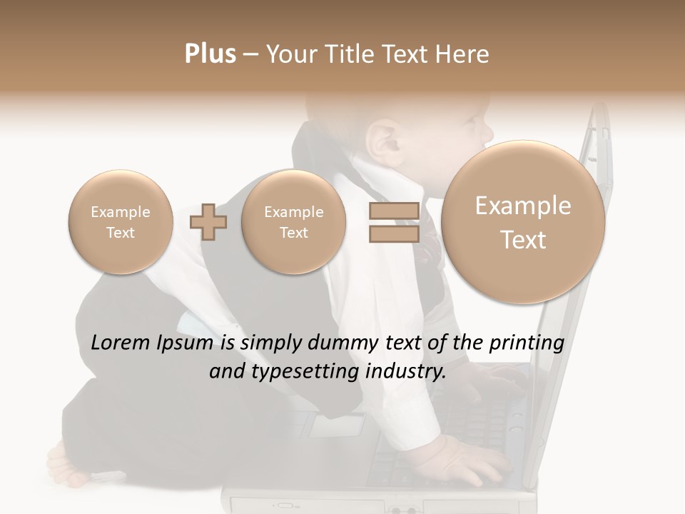 Adorable 10 Month Old Baby Boy In Suit, Barefoot, With Laptop Computer. Making Cute Grumpy Face At Computer Screen. Shot In Studio Over White. PowerPoint Template