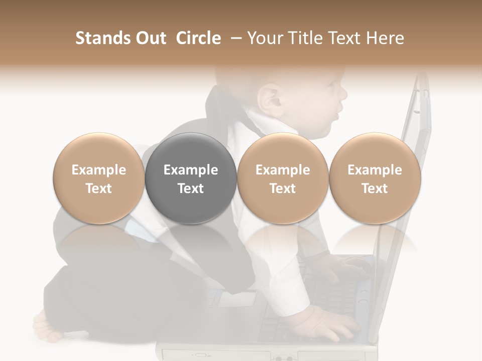 Adorable 10 Month Old Baby Boy In Suit, Barefoot, With Laptop Computer. Making Cute Grumpy Face At Computer Screen. Shot In Studio Over White. PowerPoint Template