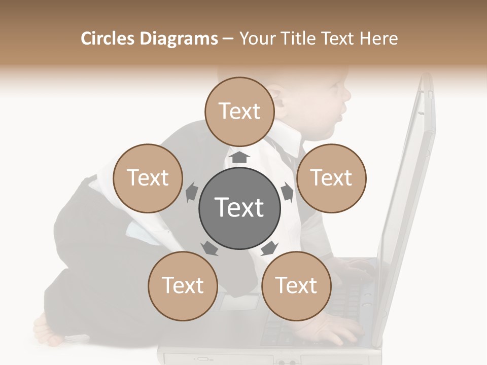 Adorable 10 Month Old Baby Boy In Suit, Barefoot, With Laptop Computer. Making Cute Grumpy Face At Computer Screen. Shot In Studio Over White. PowerPoint Template