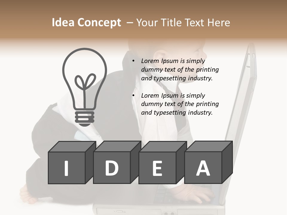 Adorable 10 Month Old Baby Boy In Suit, Barefoot, With Laptop Computer. Making Cute Grumpy Face At Computer Screen. Shot In Studio Over White. PowerPoint Template