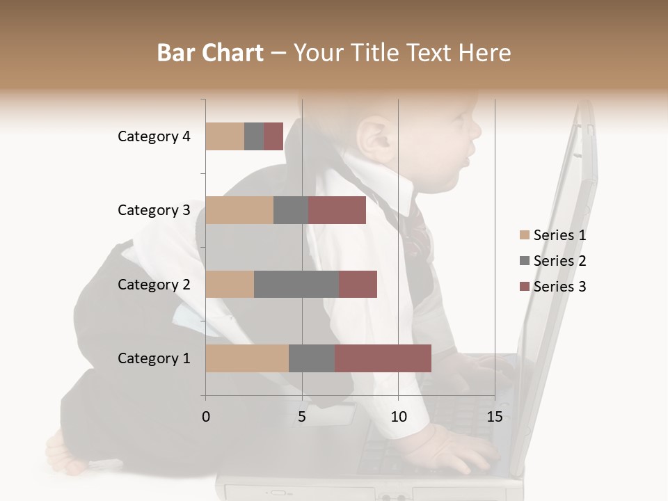Adorable 10 Month Old Baby Boy In Suit, Barefoot, With Laptop Computer. Making Cute Grumpy Face At Computer Screen. Shot In Studio Over White. PowerPoint Template