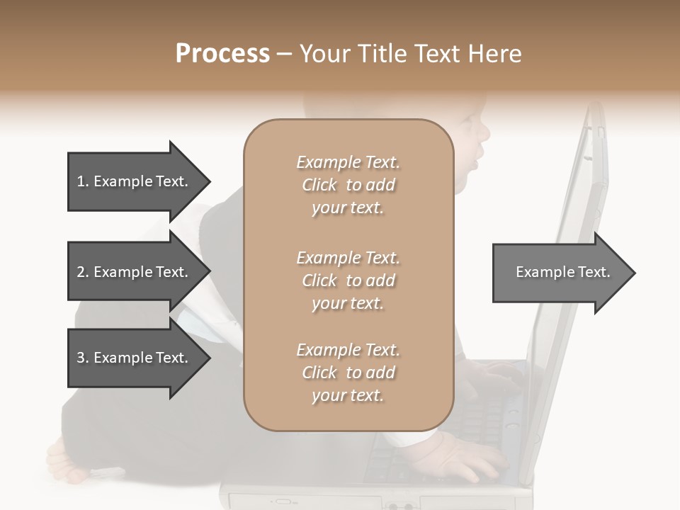 Adorable 10 Month Old Baby Boy In Suit, Barefoot, With Laptop Computer. Making Cute Grumpy Face At Computer Screen. Shot In Studio Over White. PowerPoint Template