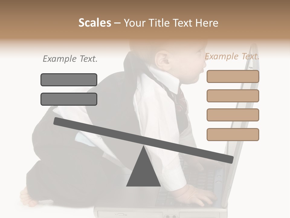 Adorable 10 Month Old Baby Boy In Suit, Barefoot, With Laptop Computer. Making Cute Grumpy Face At Computer Screen. Shot In Studio Over White. PowerPoint Template
