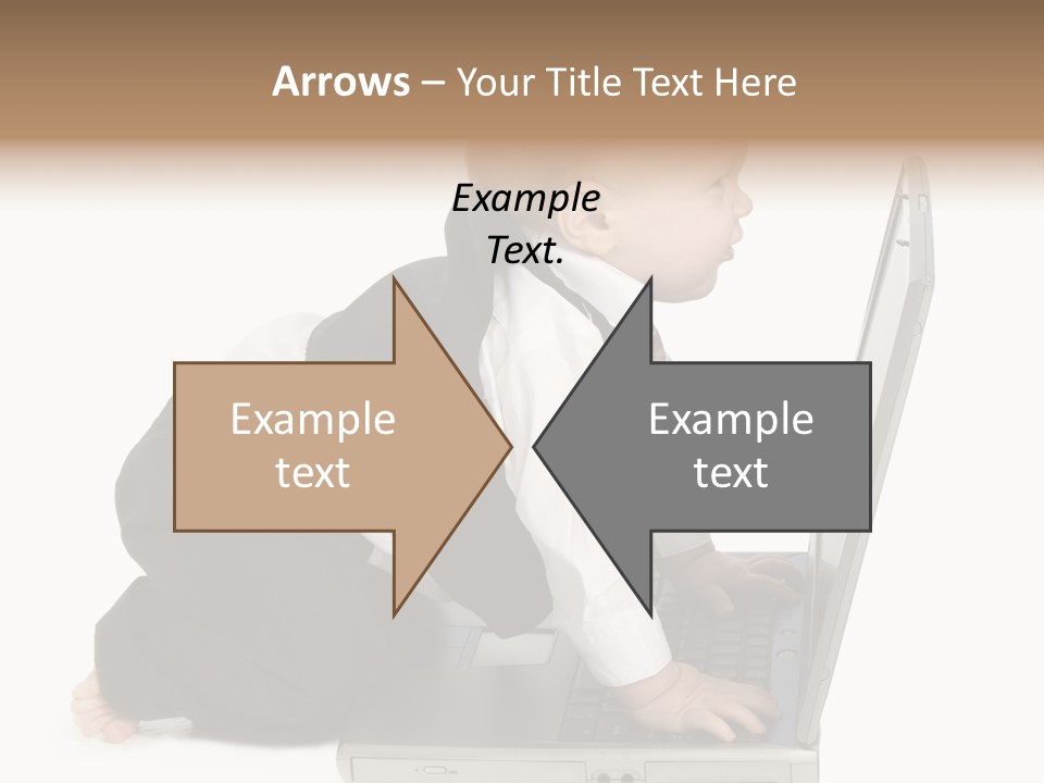 Adorable 10 Month Old Baby Boy In Suit, Barefoot, With Laptop Computer. Making Cute Grumpy Face At Computer Screen. Shot In Studio Over White. PowerPoint Template