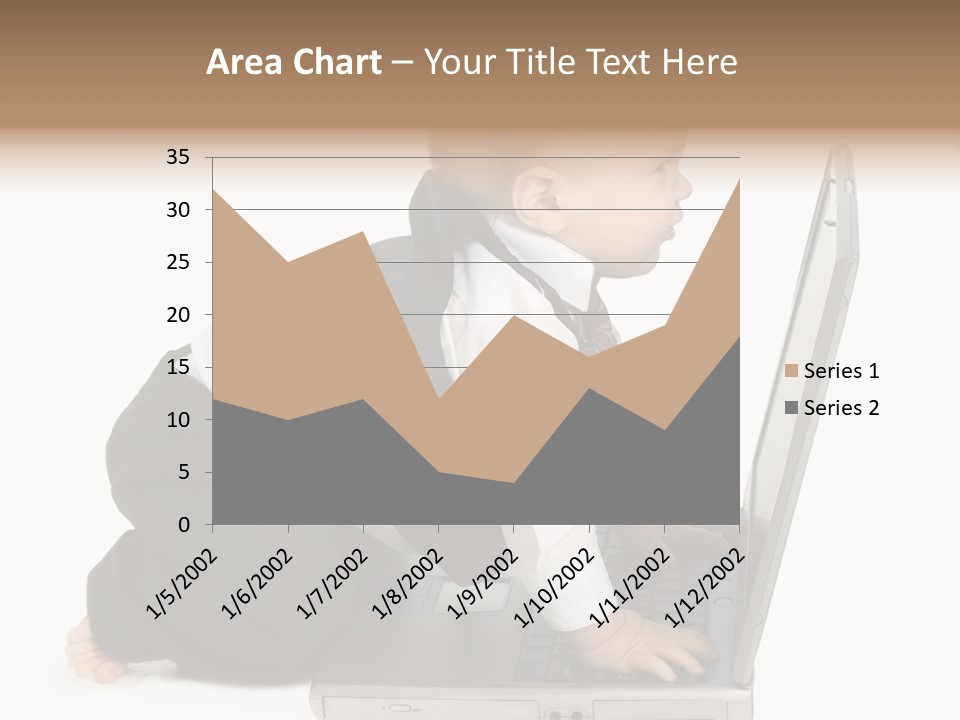 Adorable 10 Month Old Baby Boy In Suit, Barefoot, With Laptop Computer. Making Cute Grumpy Face At Computer Screen. Shot In Studio Over White. PowerPoint Template